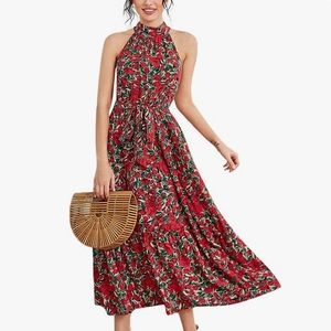 Sleeveless Halter-neck Floral Maxi Dress